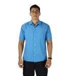 Camisa masculina clássica manga curta sem bolso oxfordine azul turquesa
