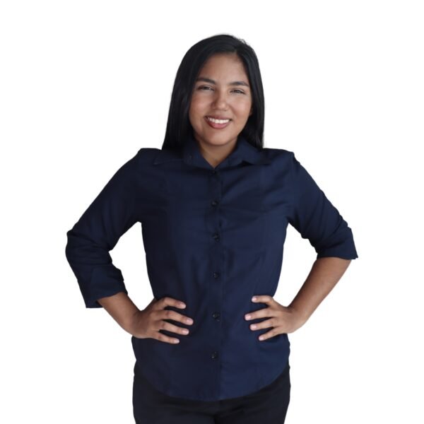 Camisa feminina social manga 3/4 oxfordine preto