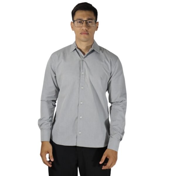 Camisa masculina social manga longa tricoline cinza