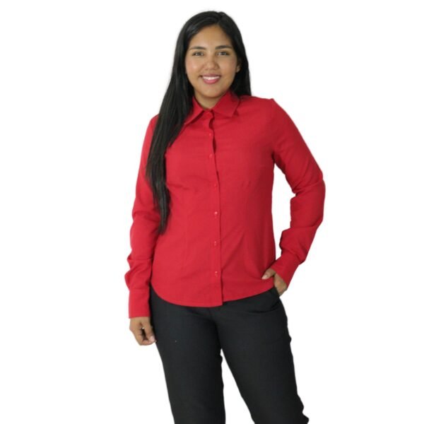 Camisa feminina social manga longa tecido oxfordine vermelho