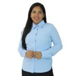 Camisa feminina social manga longa tecido oxfordine azul bebê