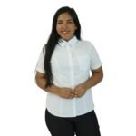 Camisa feminina social clássica manga curta oxfordine branco
