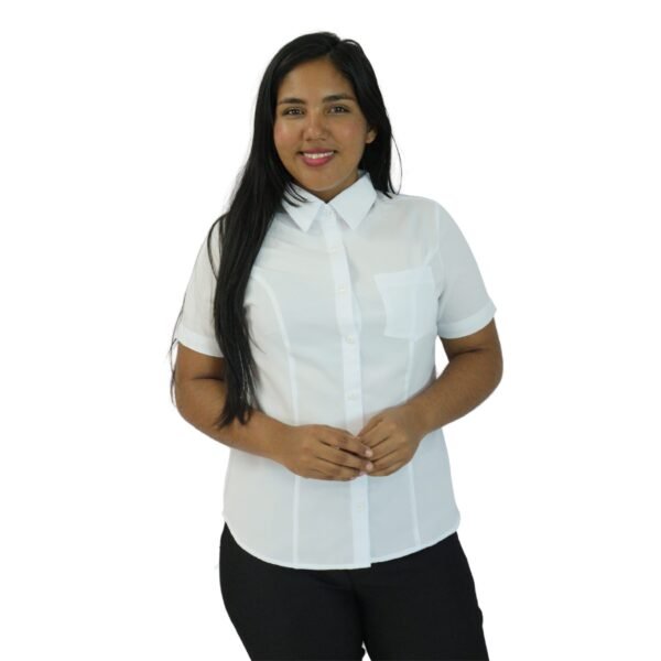 Camisa feminina social clássica manga curta oxfordine branco