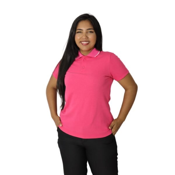Camisa feminina polo fit manga curta gola pronta piquet poliéster pink