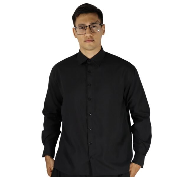 Camisa masculina social slim manga longa oxfordine preto