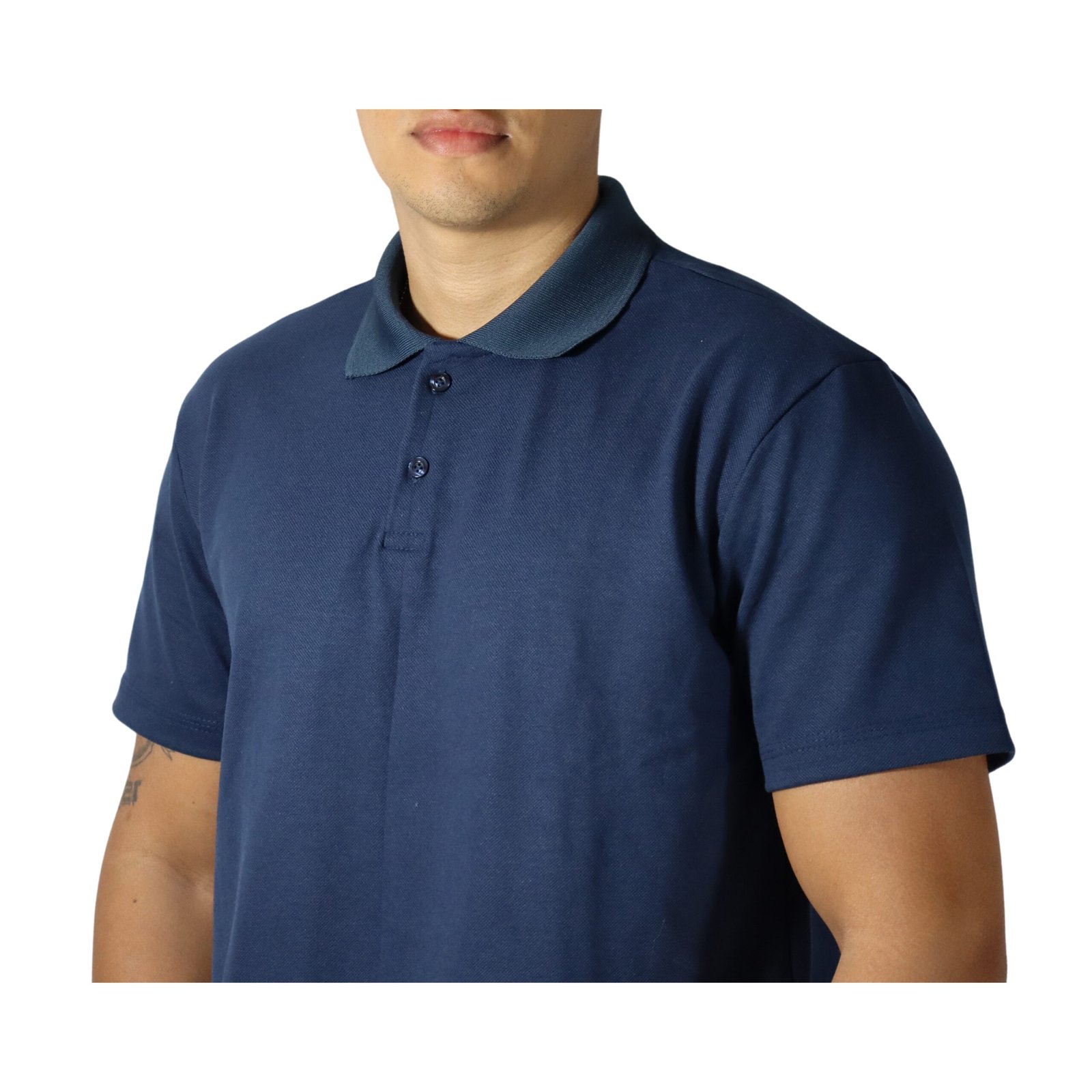00002 Camisa masculina polo manga curta gola pronta piquet pa azul marinho - Imagem 4