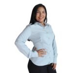 Camisa feminina social tradicional manga longa oxfordine cinza claro - Imagem 2