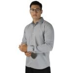 Camisa masculina social manga longa tricoline cinza - Imagem 2