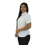 Camisa feminina social clássica manga curta oxfordine branco - Imagem 2