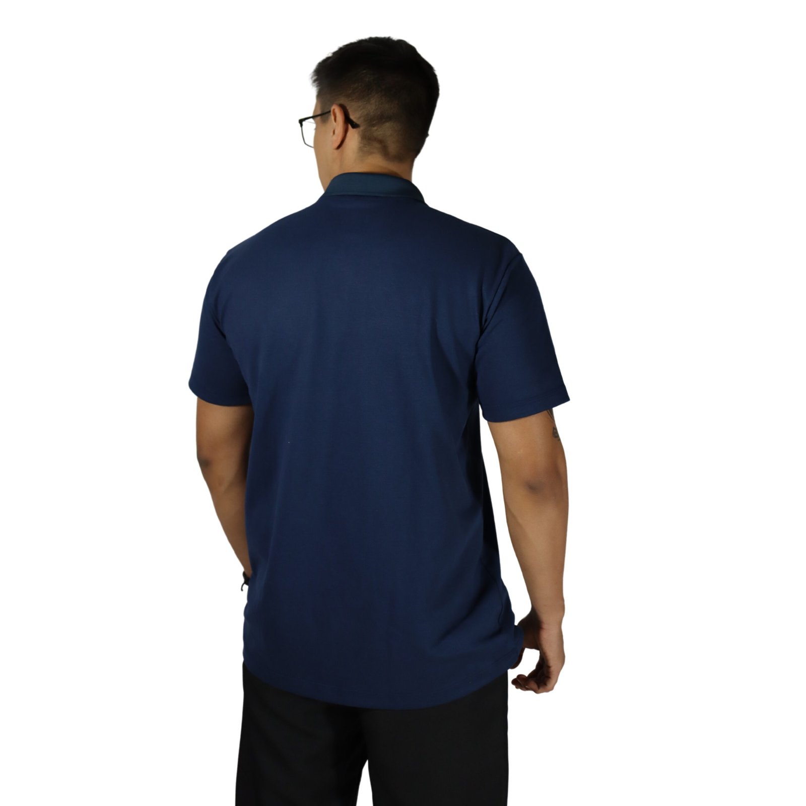 00003 Camisa masculina polo manga curta gola pronta piquet pa azul marinho - Imagem 3