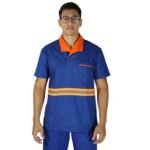 Camisa masculina de serviço manga curta com bolso brim azul royal e laranja