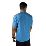 Camisa masculina clássica manga curta sem bolso oxfordine azul turquesa - Imagem 3