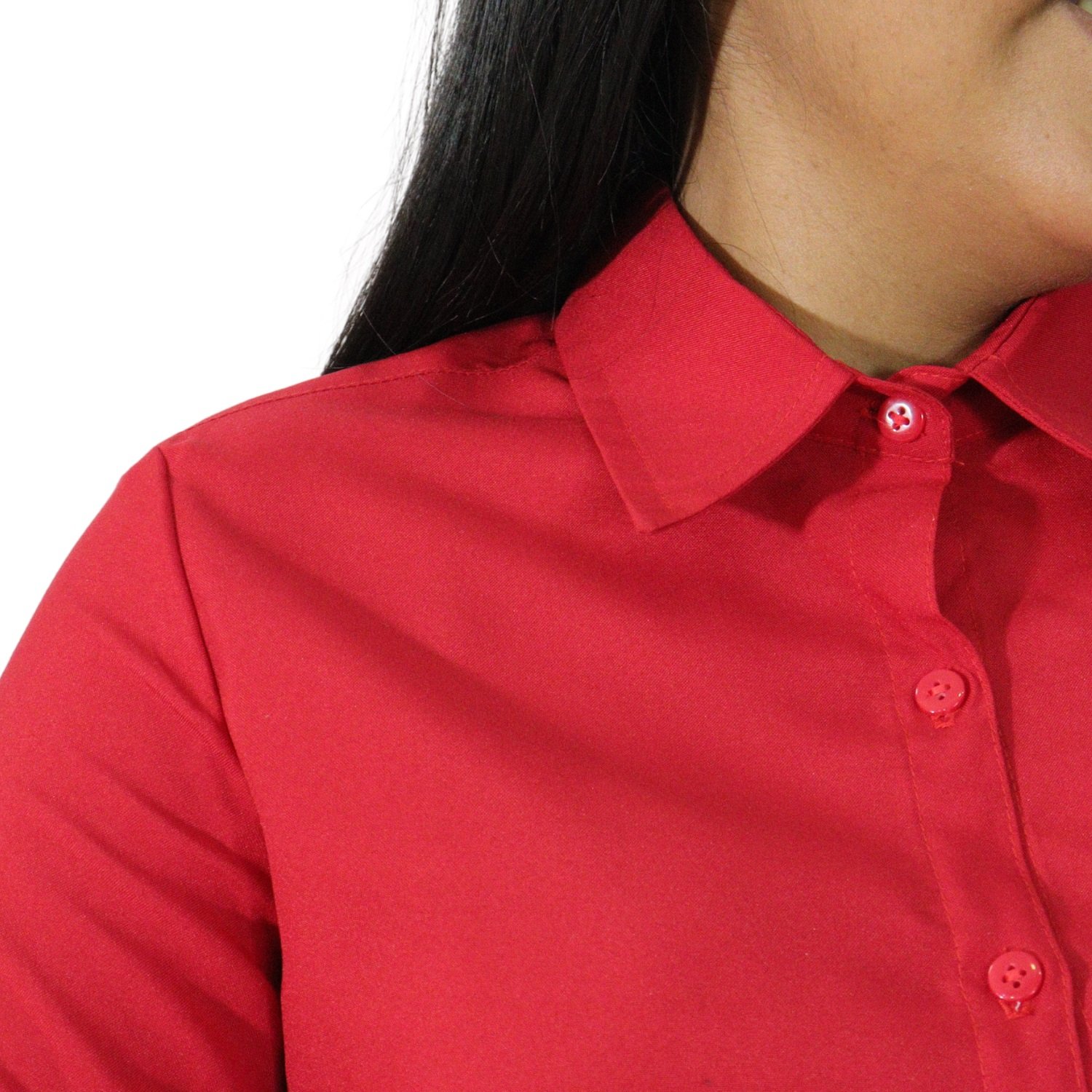 00004 Camisa feminina social manga longa tecido oxfordine vermelho - Imagem 4