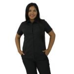 Camisa feminina social clássica manga curta oxfordine preto