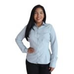Camisa feminina social tradicional manga longa oxfordine cinza claro