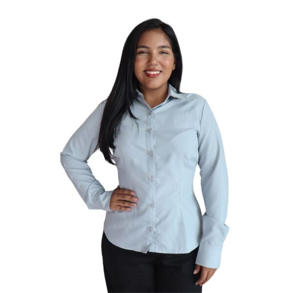 Camisa feminina social tradicional manga longa oxfordine cinza claro