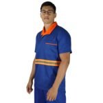 Camisa masculina de serviço manga curta com bolso brim azul royal e laranja - Imagem 2