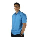 Camisa masculina clássica manga curta sem bolso oxfordine azul turquesa - Imagem 2