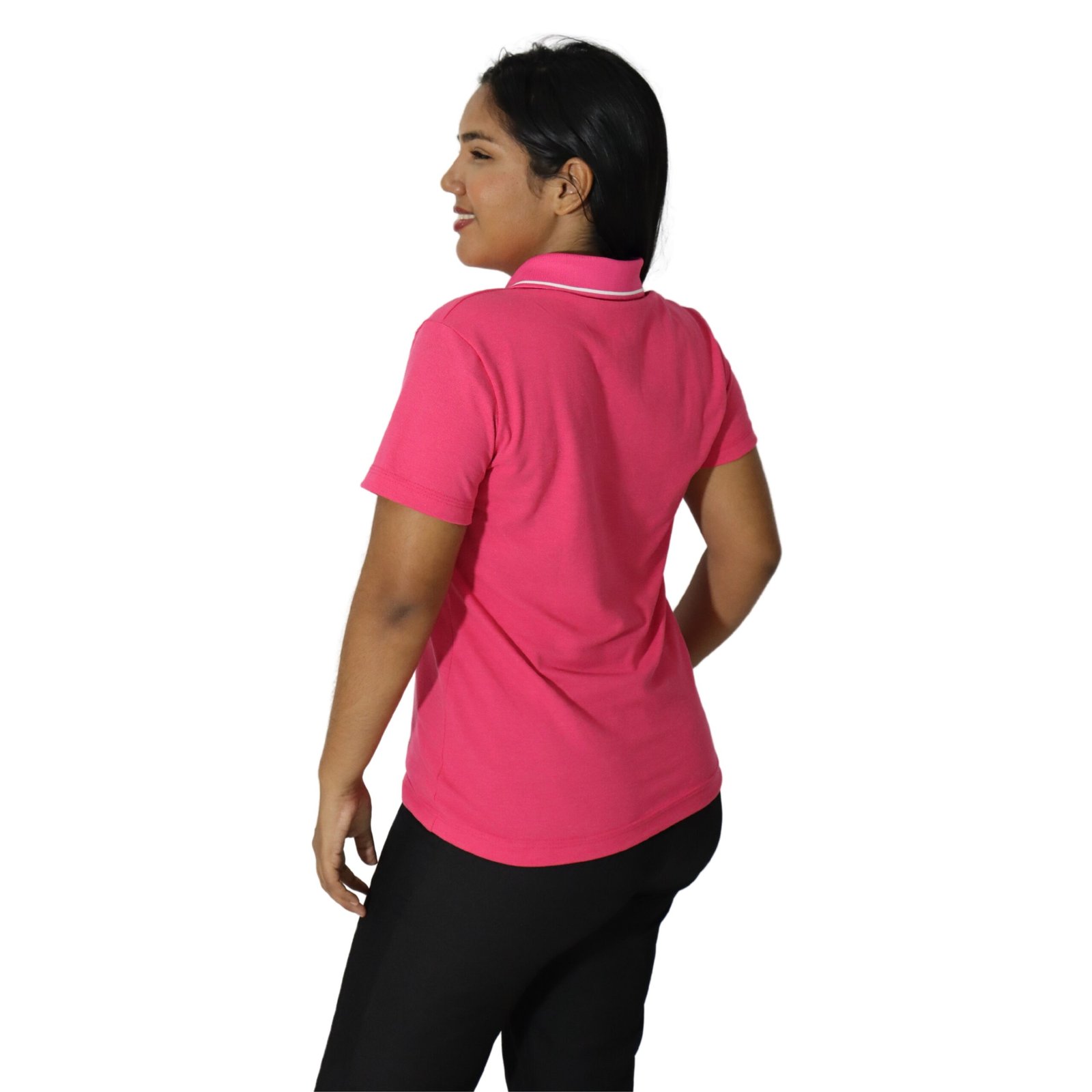 0004 Camisa feminina polo fit manga curta gola pronta piquet poliéster pink - Imagem 3