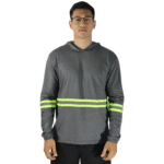 Camiseta masculina manga longa com capuz e faixa refletiva meia malha pv mescla escuro