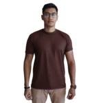 Camiseta masculina clássica manga curta gola careca meia malha pes marrom