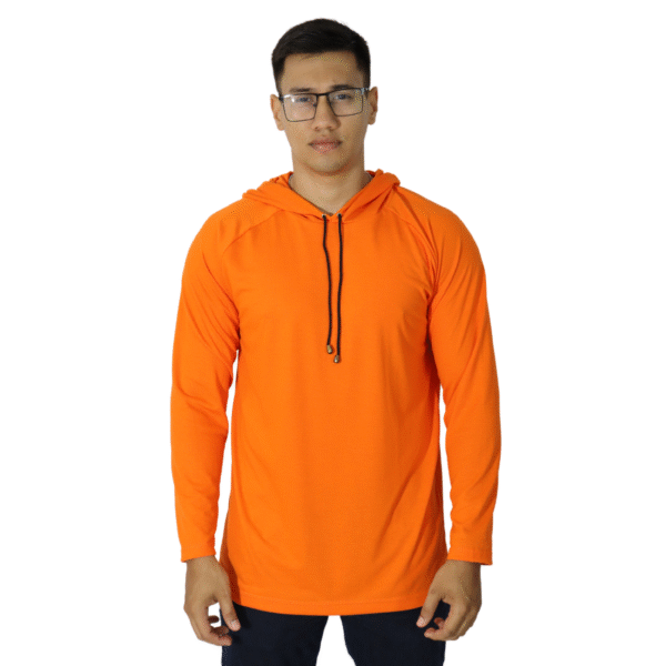 Camiseta masculina com capuz manga longa meia malha pv laranja