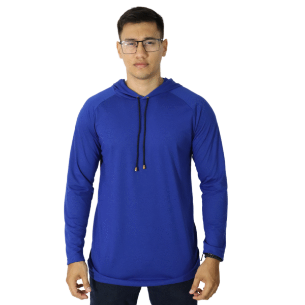 Camiseta masculina com capuz manga longa meia malha pv azul royal