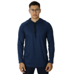 Camiseta masculina com capuz manga longa meia malha pv azul marinho