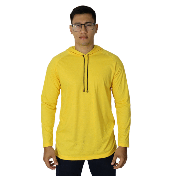 Camiseta masculina com capuz manga longa meia malha pv amarelo