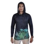 Camiseta masculina com capuz manga longa dryfit preto - Imagem 2