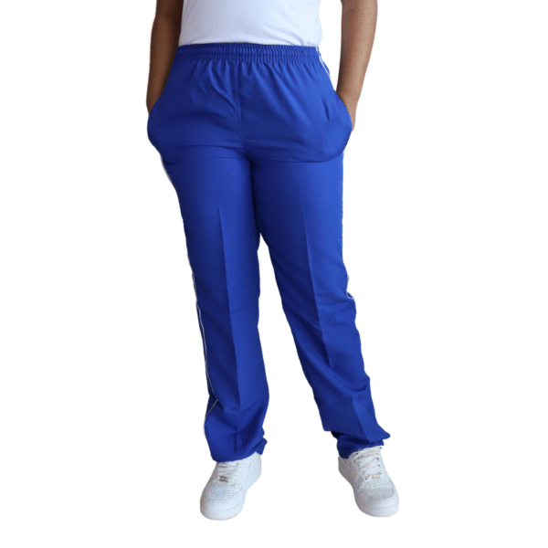 Calça unissex esportiva com vivos e bolsos laterais azul