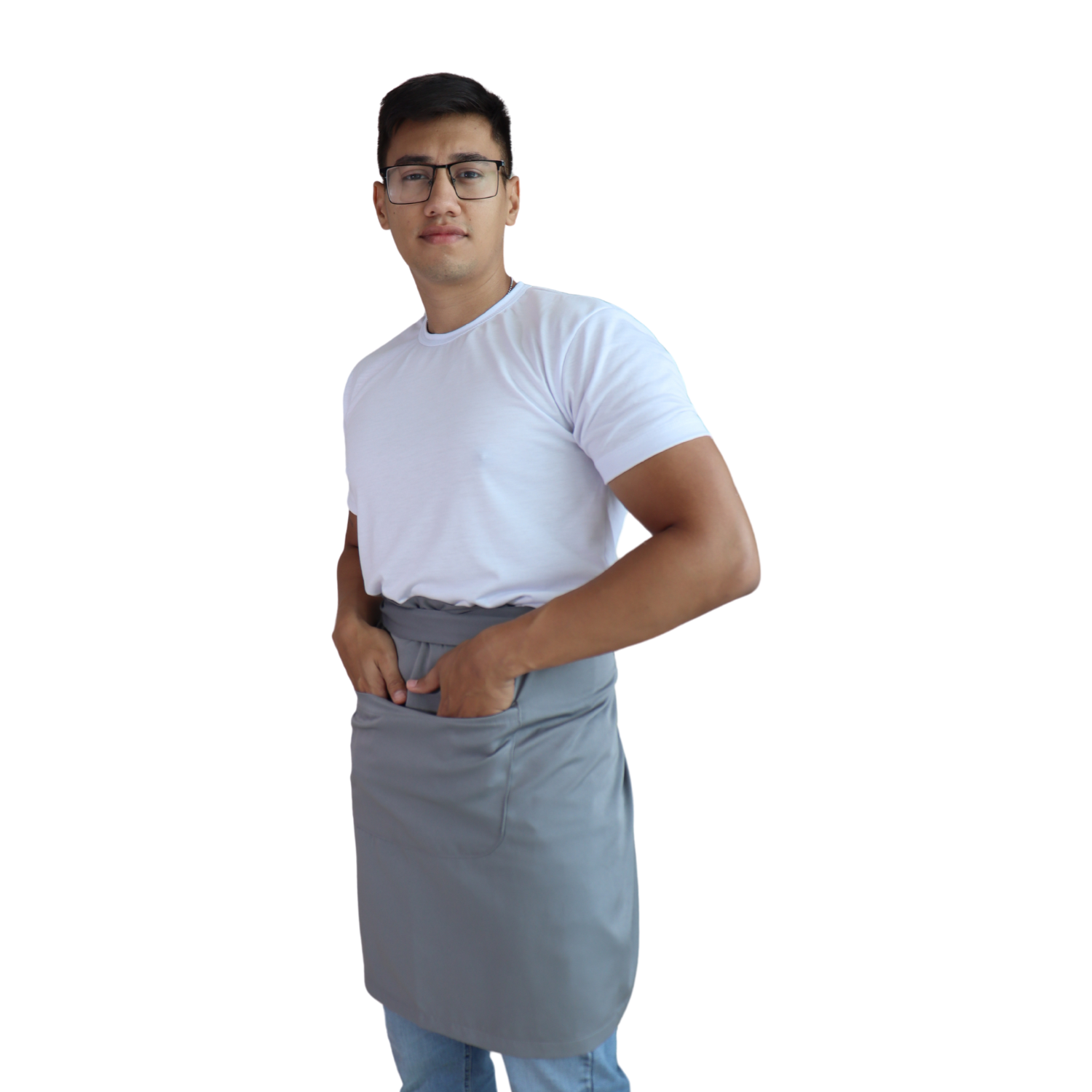 2 Avental masculino com bolso frontal microfibra cinza claro - Imagem 2