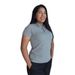 Camisa feminina polo gola pronta manga curta piquet pa cinza claro - Imagem 2