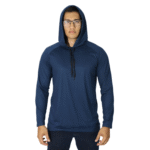 Camiseta masculina com capuz manga longa meia malha pv azul marinho - Imagem 2