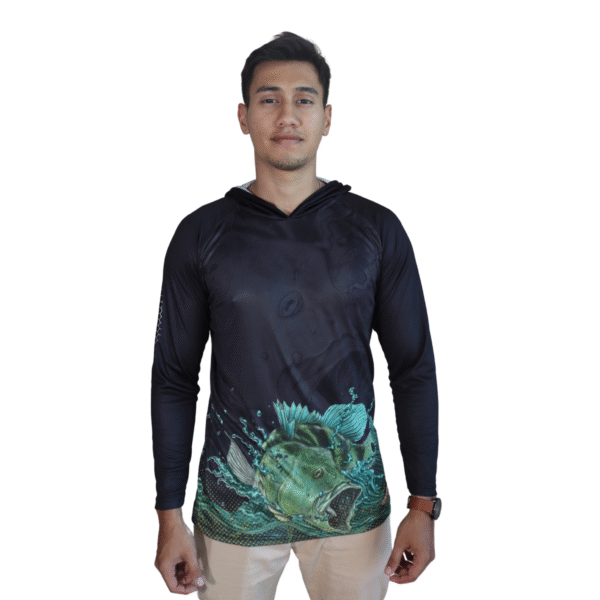 Camiseta masculina com capuz manga longa dryfit preto