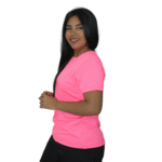 Camiseta feminina t-shirts manga curta meia malha pv rosa neon - Imagem 2