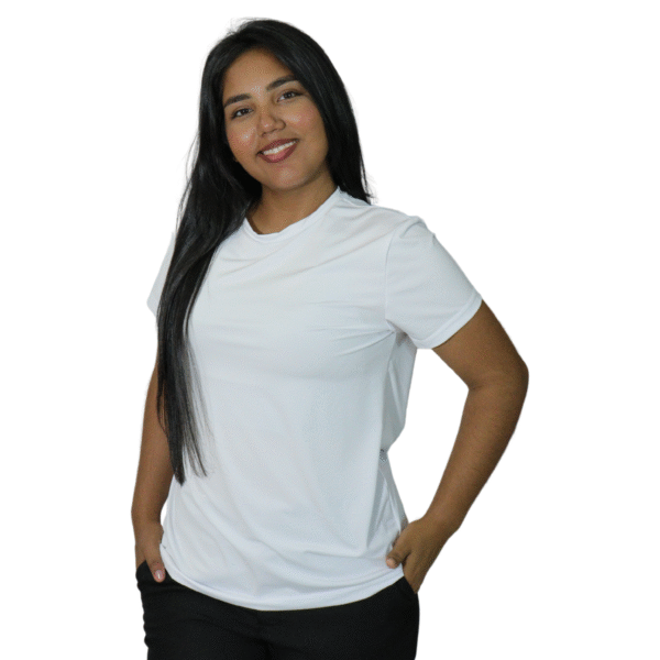 Camiseta feminina fit manga curta gola mesmo tecido dry plus branco