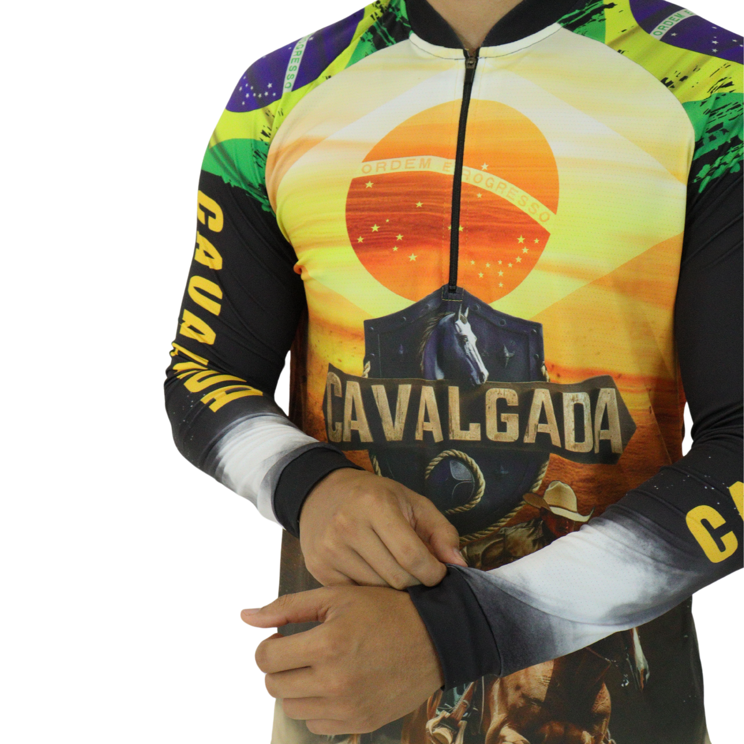 2 Camiseta masculina manga longa UV 50 Cavalgada amarelo - Imagem 4