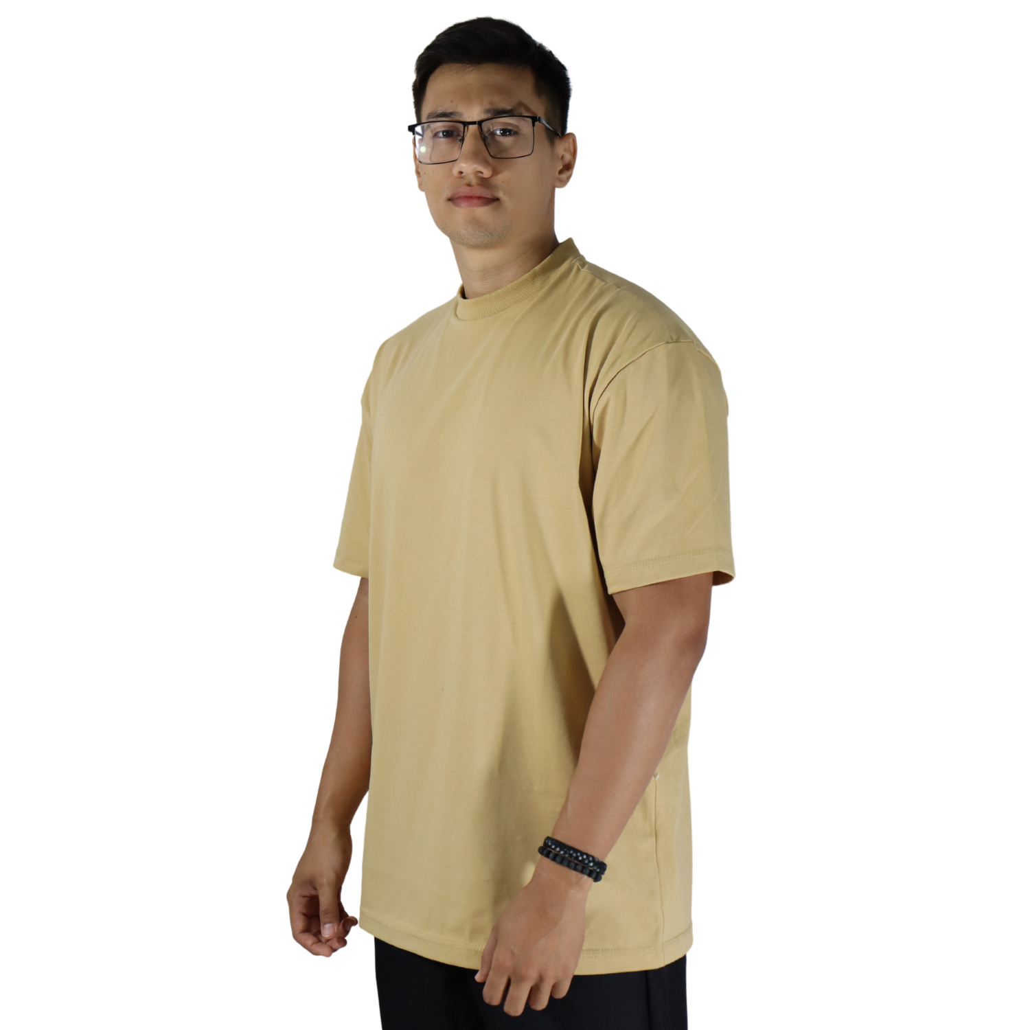 2 Camiseta oversized gola alta meia algodão menegotti bege - Imagem 2