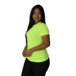 Camiseta feminina fit manga curta gola mesmo tecido cacharrel amarelo fluor - Imagem 2
