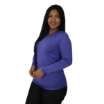 Camiseta feminina fit gola v manga longa dry plus azul royal - Imagem 2