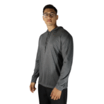 Camiseta masculina com capuz manga longa meia malha pv cinza mescla escuro - Imagem 2