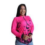 Camiseta feminina raglan manga longa com zíper aerodry rosa pink e preto com borboletas - Imagem 2