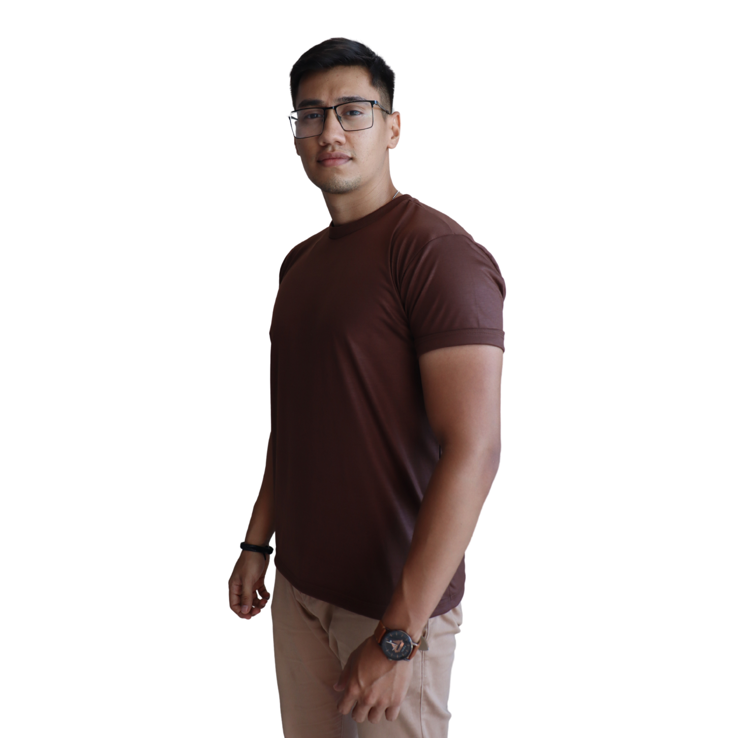 2 Camiseta masculina clássica manga curta gola careca meia malha pes marrom - Imagem 3