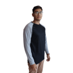 Camiseta masculina raglan manga longa malha pv preto e mesclas cinza - Imagem 2