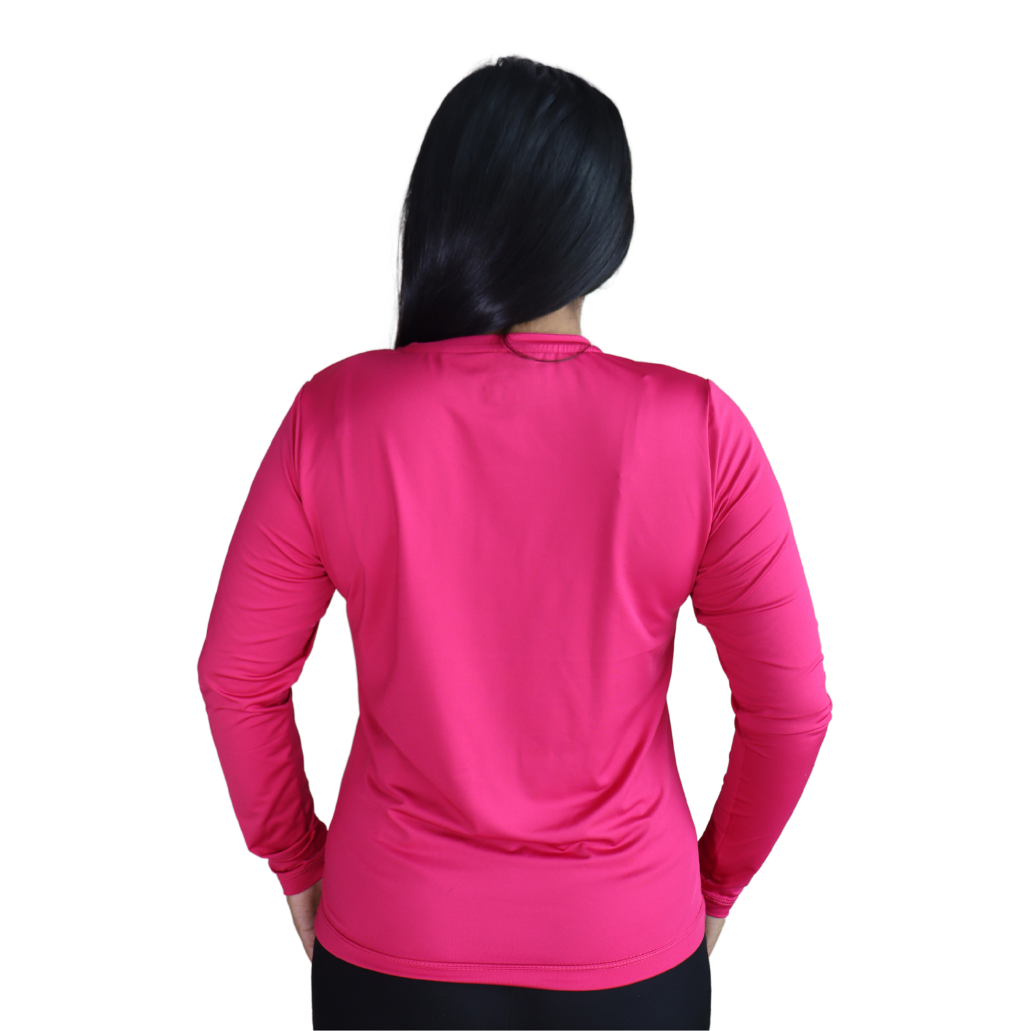 2 Camiseta feminina fit manga longa gola mesmo tecido dry plus rosa pink - Imagem 2