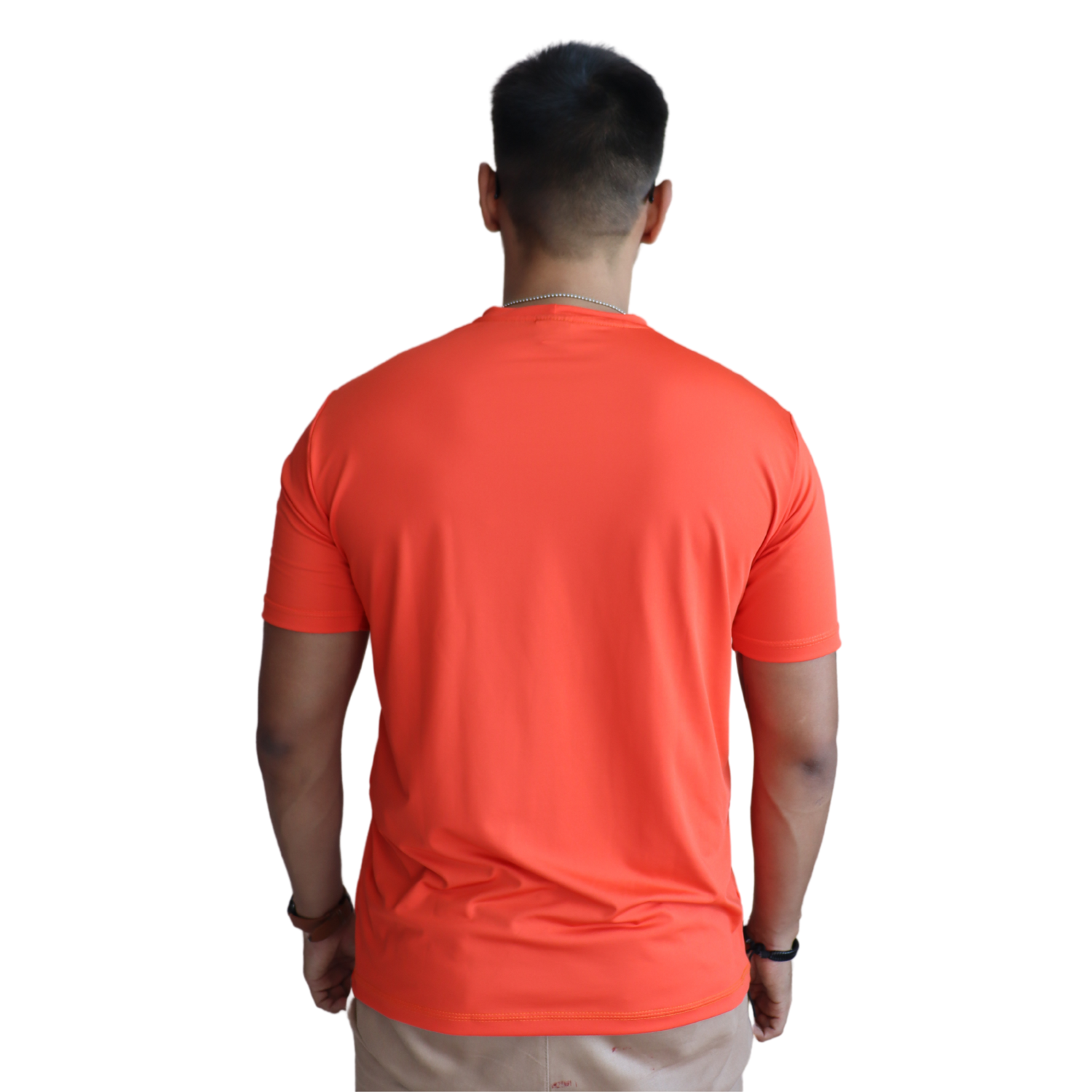 2 Camiseta masculina gola redonda com recorte vivo dry plus laranja genebra - Imagem 2