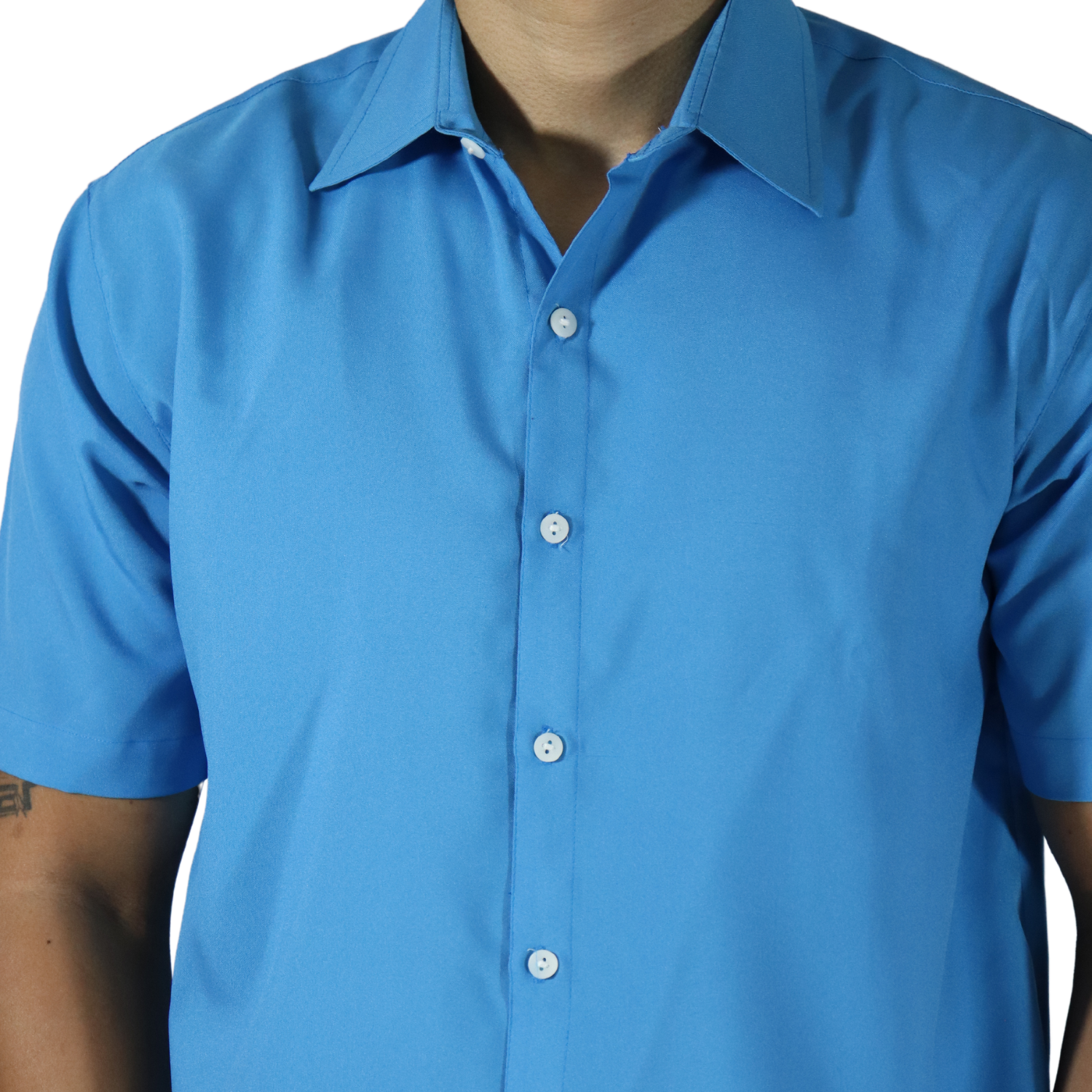 2032156 Camisa masculina clássica manga curta sem bolso oxfordine azul turquesa - Imagem 4