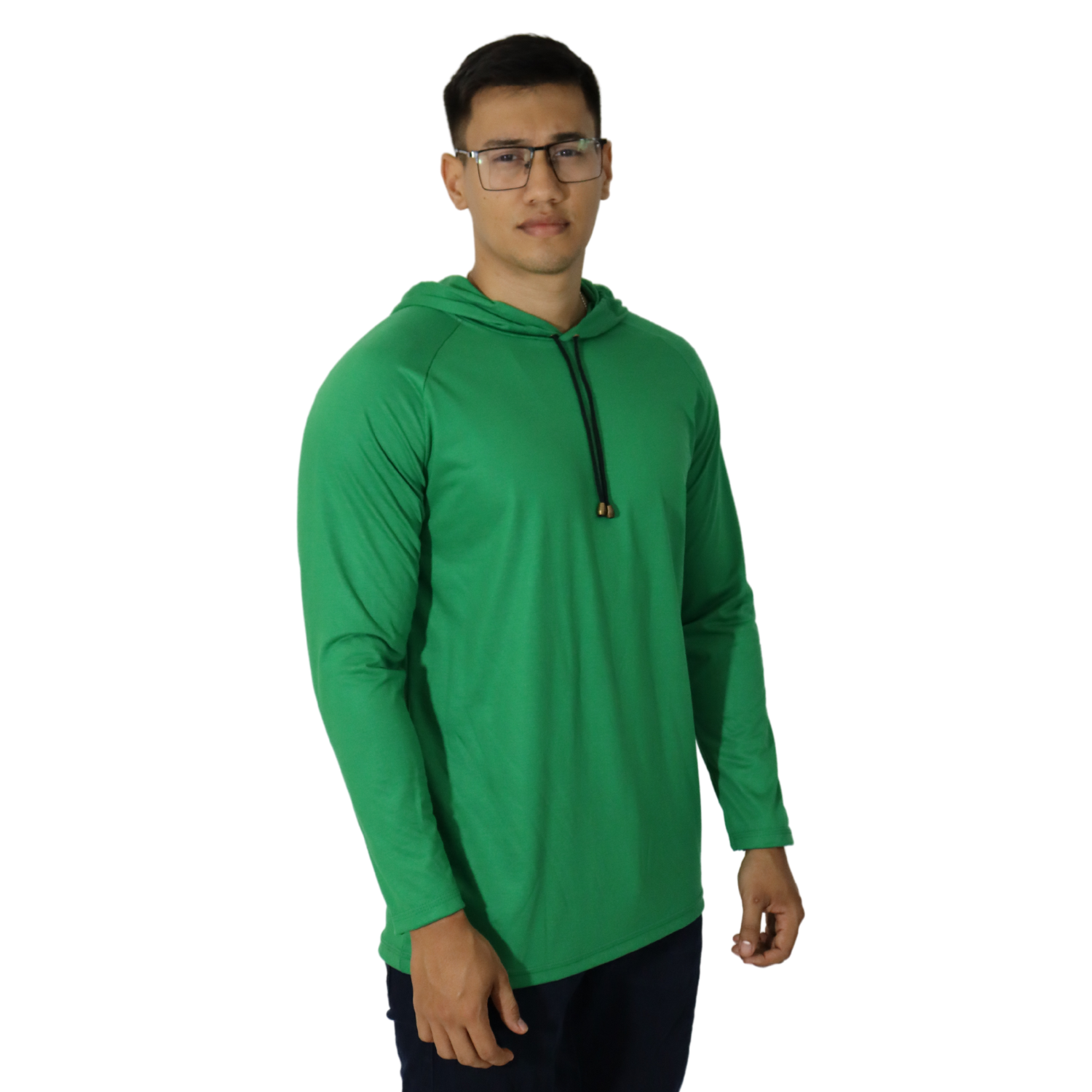 3 Camiseta masculina com capuz manga longa meia malha pv verde - Imagem 4
