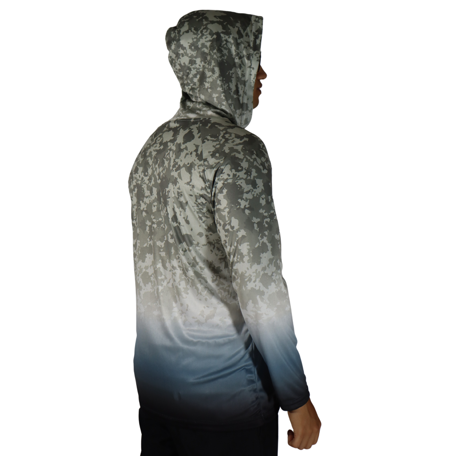3 Camiseta masculina com capuz manga longa dryfit branca com cinza camuflado - Imagem 3
